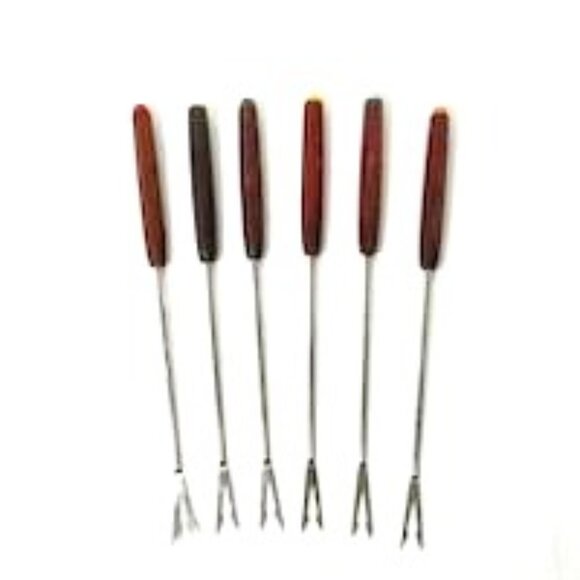 Other - Vtg Fondue Forks Skewers Set of 6 Wood Handle Colored‎ Tips MCM Retro Mod